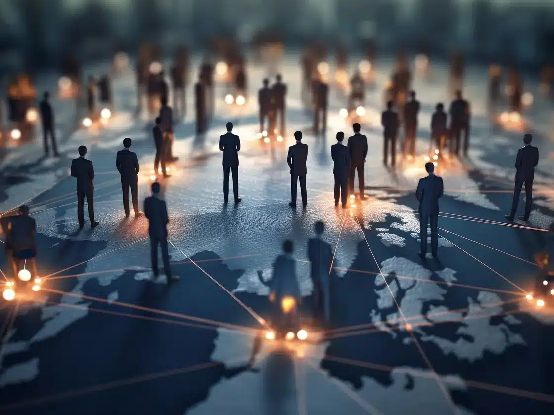 Connected people network on a city map