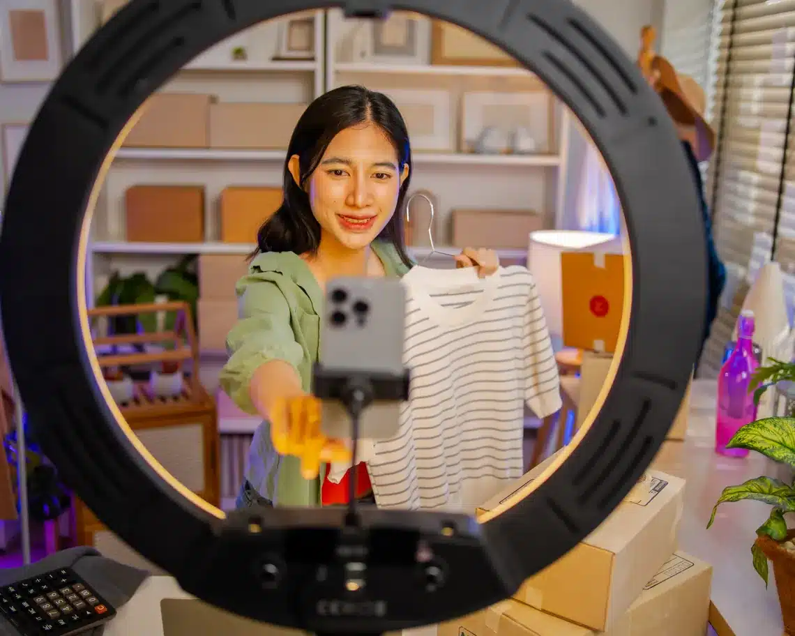 Creator filming content ring light