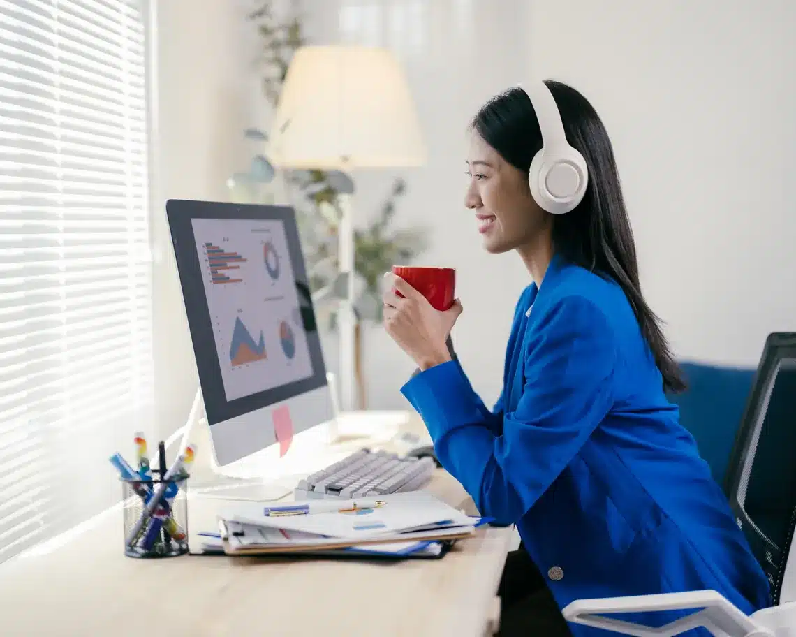 Marketer reviewing analytics charts at desk