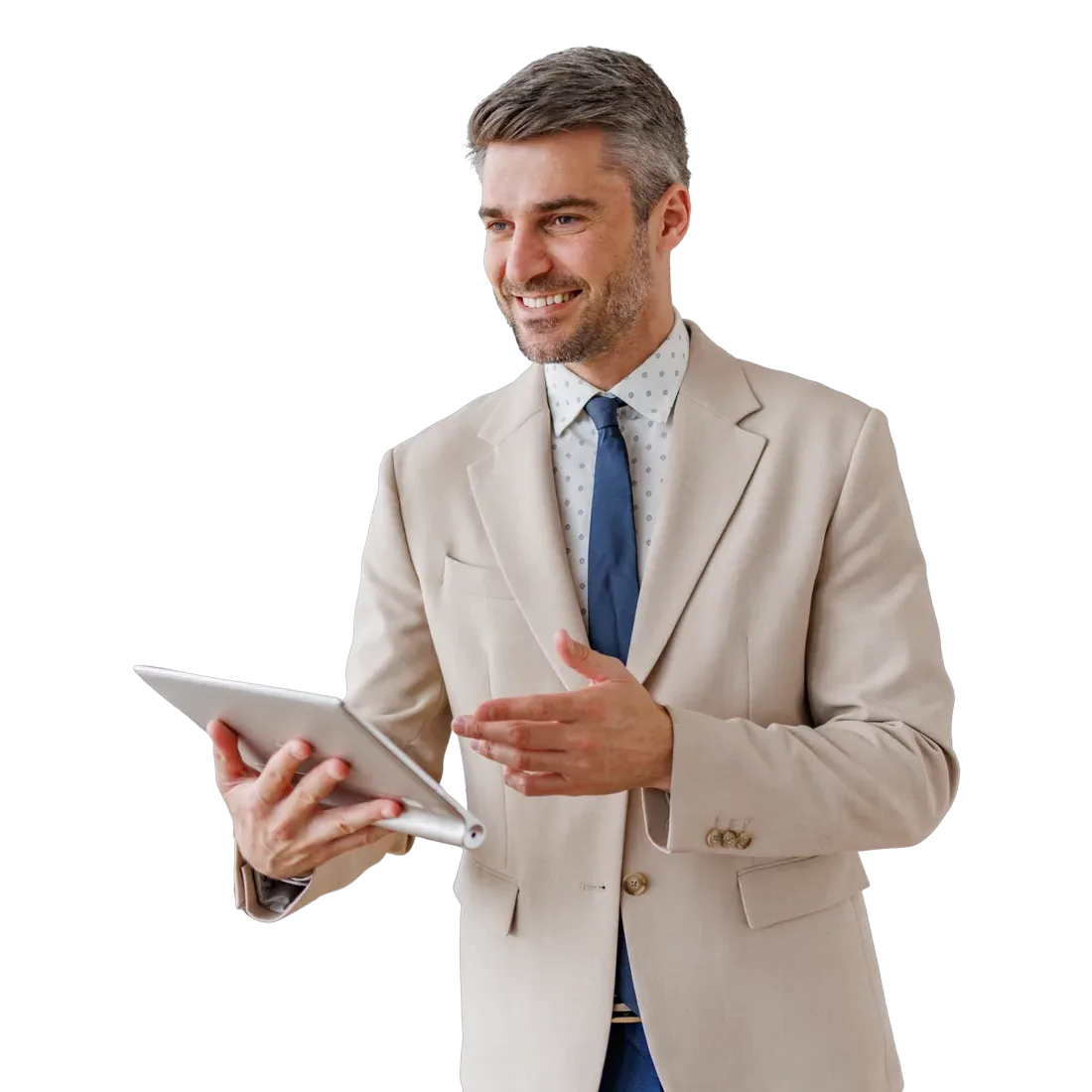 Mature advisor explaining with tablet Mature advisor explaining with tablet