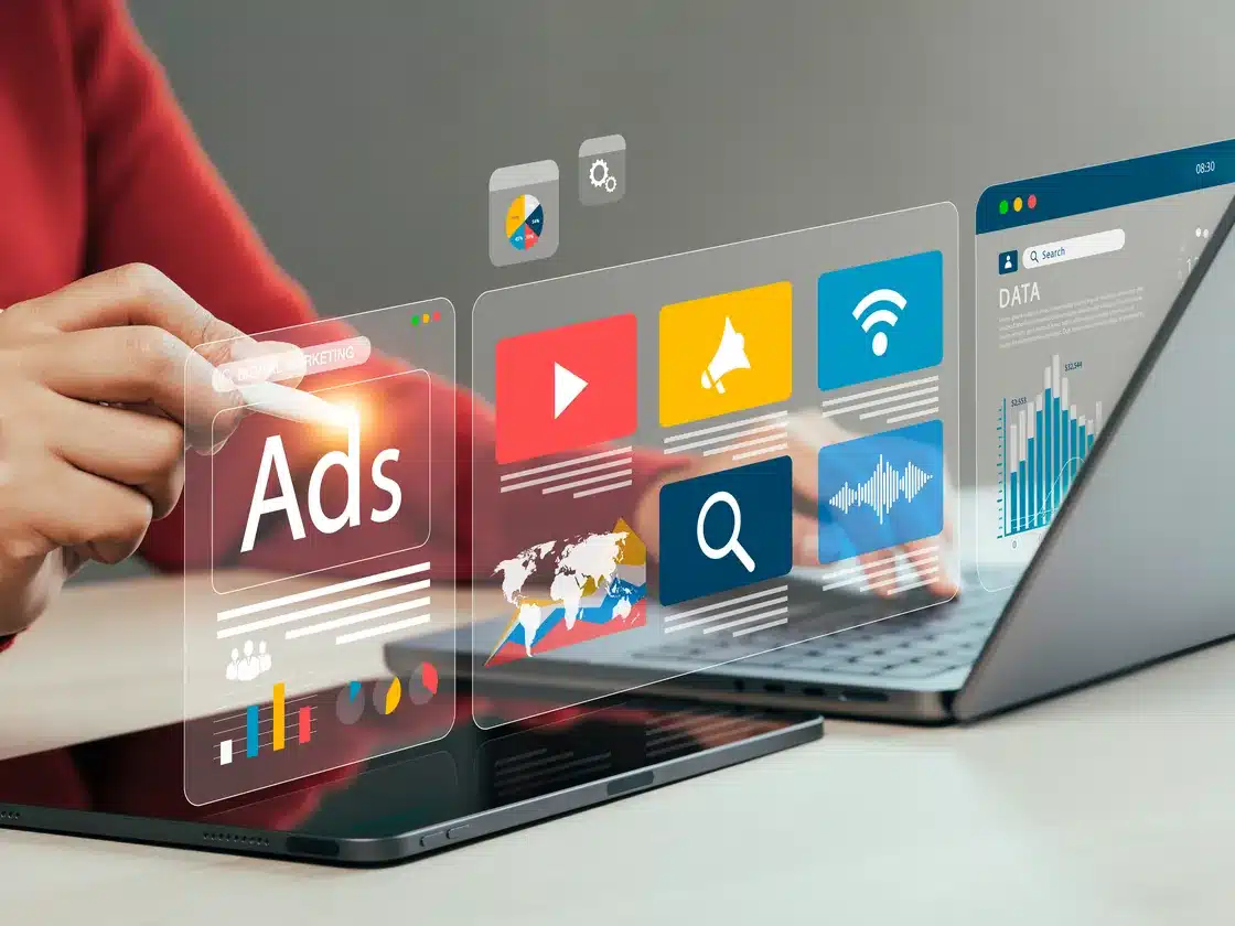 Online ads on a laptop screen