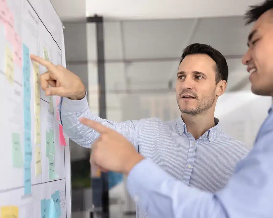 Team campaign planning sticky note board