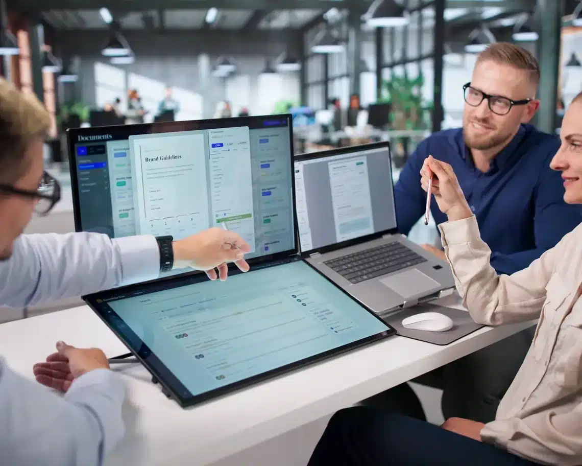 Team reviewing AI campaign dashboards