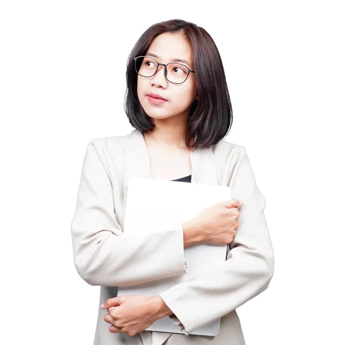 Thoughtful businesswoman arms folded Thoughtful businesswoman arms folded