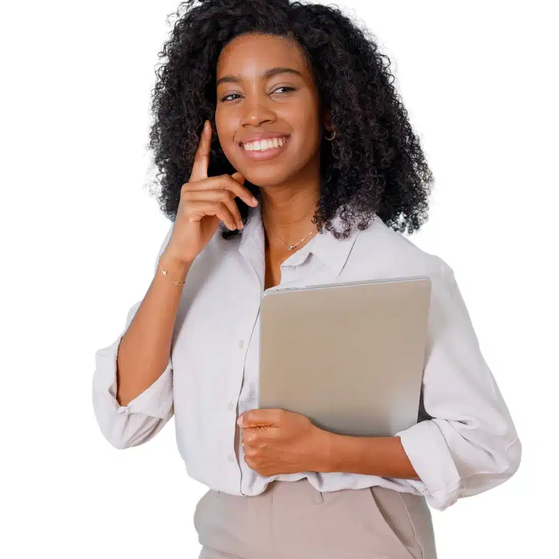 Thoughtful marketing strategist holding a tablet